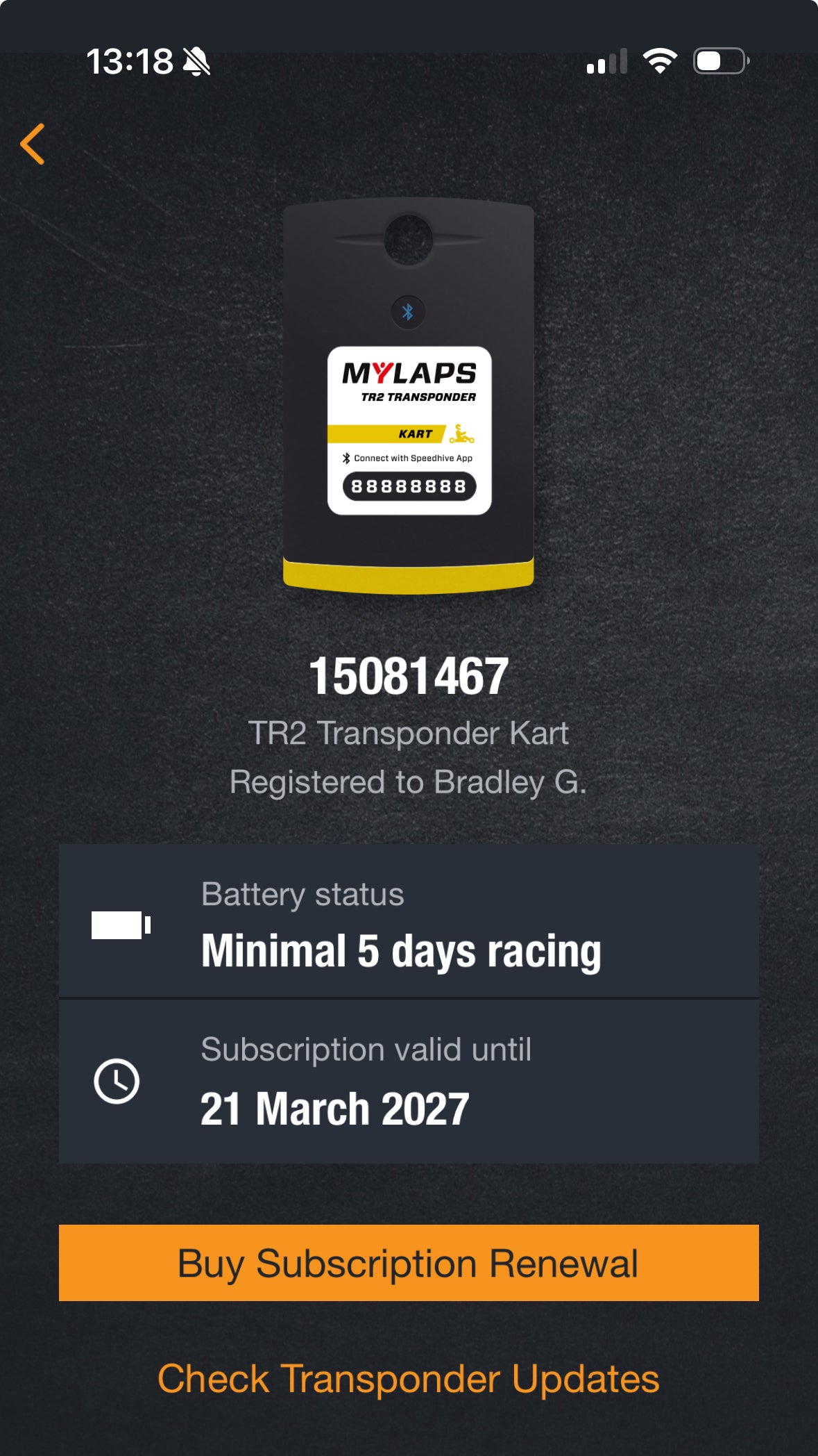 My Laps Transponder with Subscription
