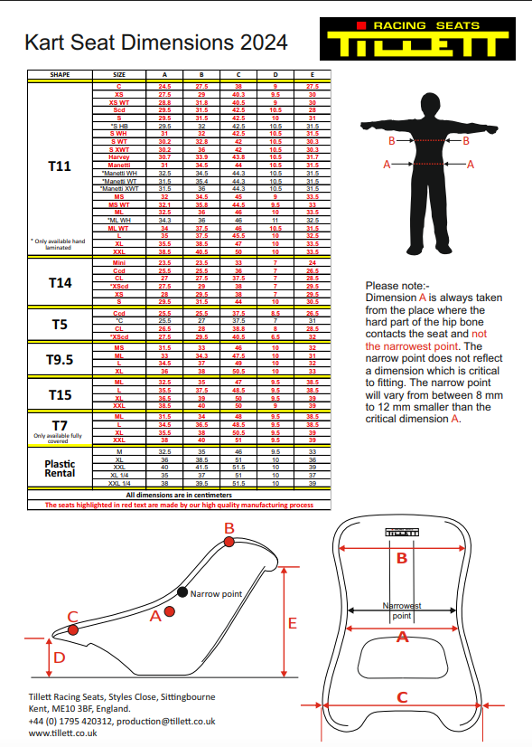 Tillet Seat T5 VTI Various Sizes - New